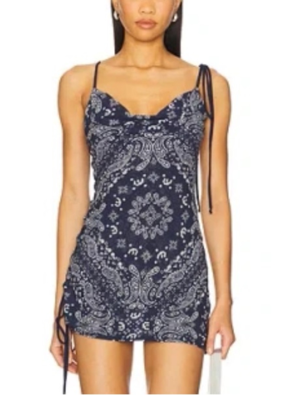 Miaou Navy Bandana-Print Tie-Strap Mini Dress - Daniella dress / silk